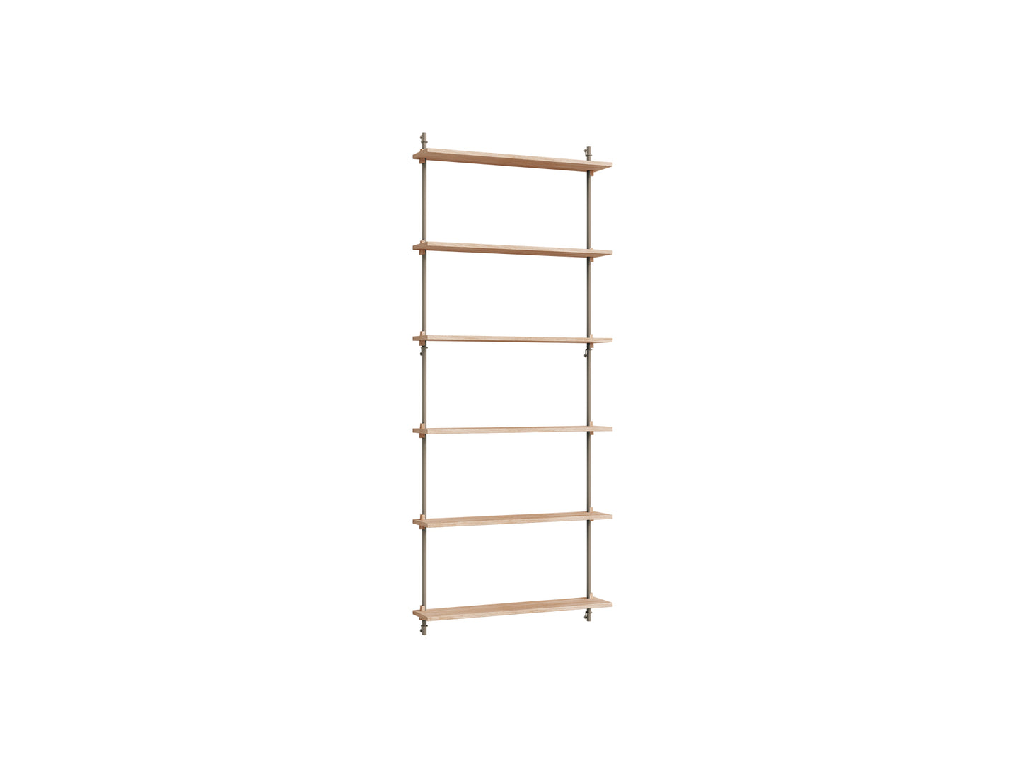 Wall Shelving System Sets (200 cm) by Moebe - WS.200.1 / Warm Grey Uprights / Oiled Oak