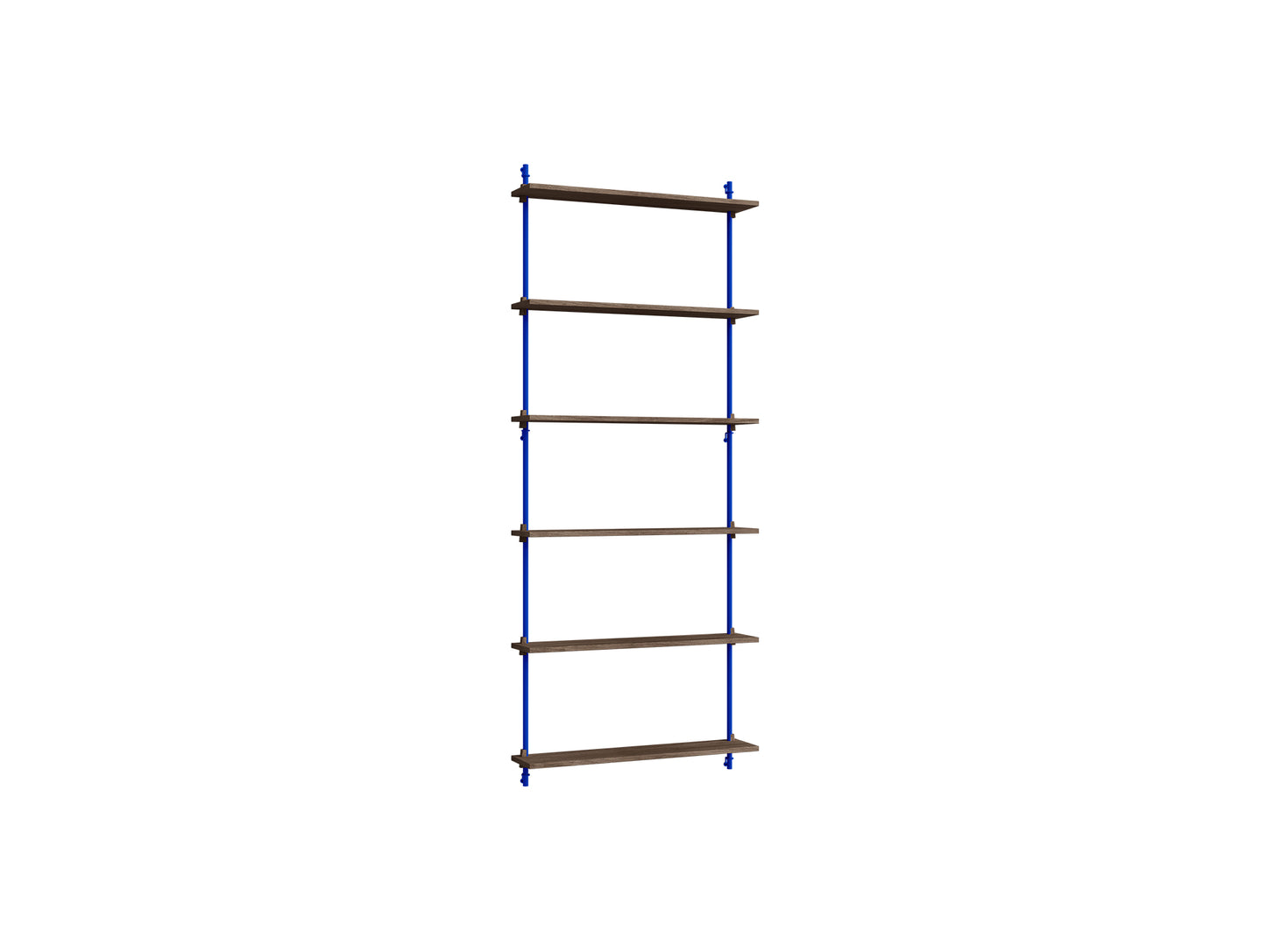 Wall Shelving System Sets (200 cm) by Moebe - WS.200.1 / Deep Blue Uprights / Smoked Oak