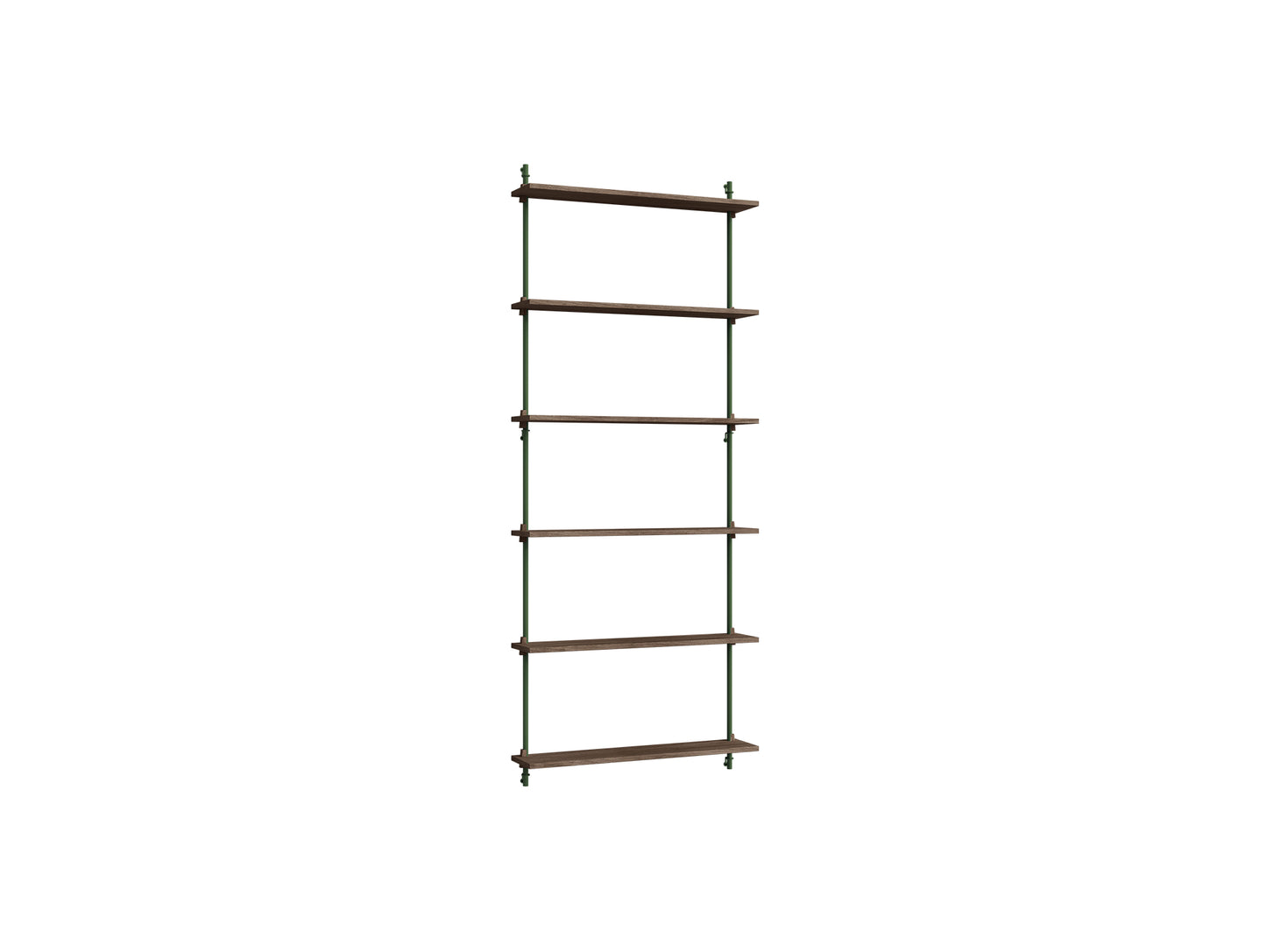 Wall Shelving System Sets (200 cm) by Moebe - WS.200.1 / Pine Green Uprights / Smoked Oak