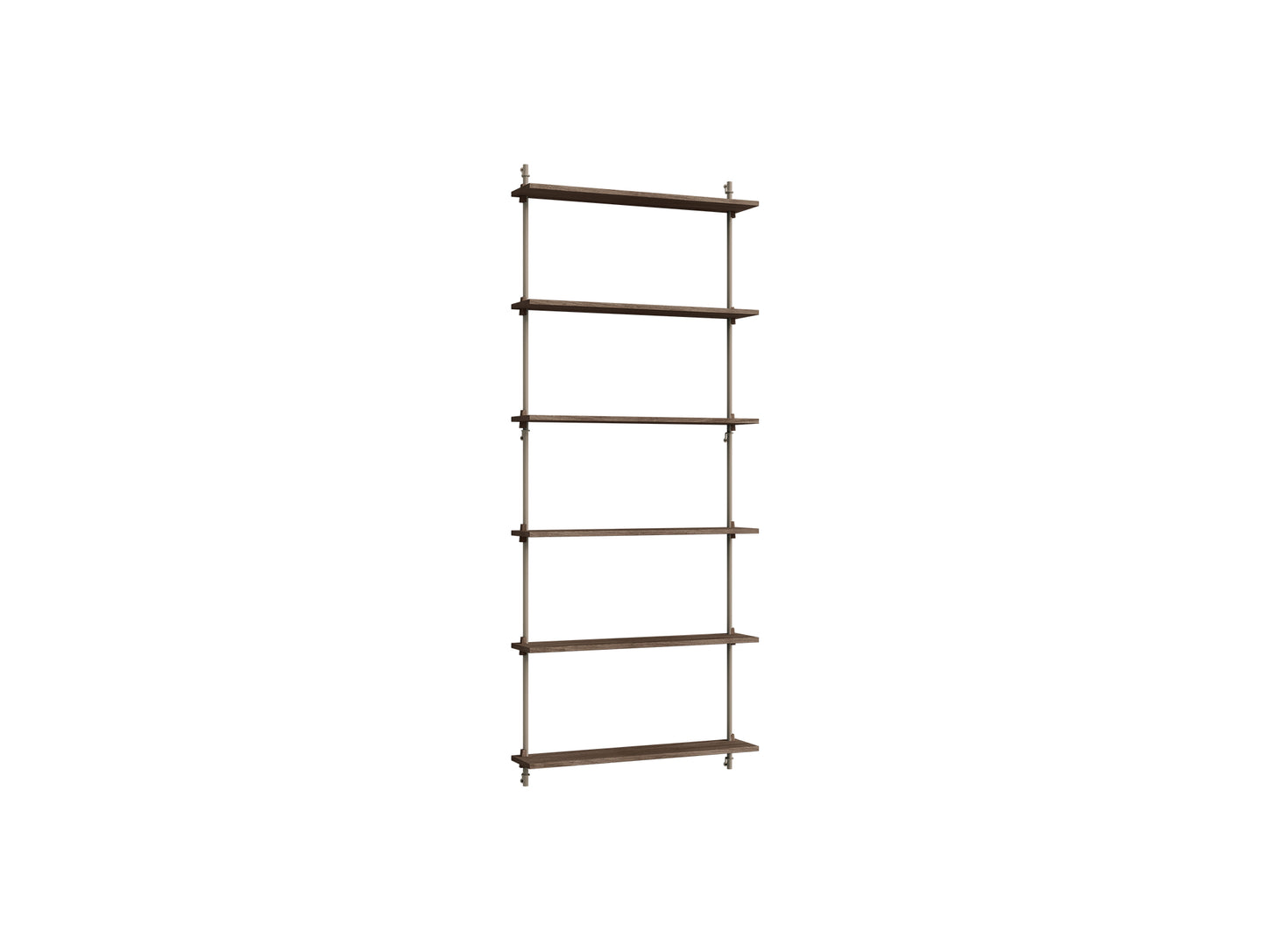 Wall Shelving System Sets (200 cm) by Moebe - WS.200.1 / Warm Grey Uprights / Smoked Oak