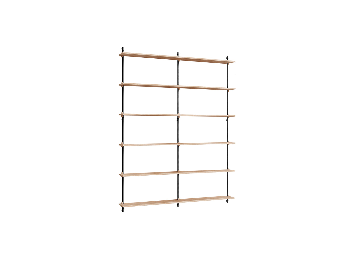 Wall Shelving System Sets (200 cm) by Moebe - WS.200.2.B / Black Uprights / Oiled Oak