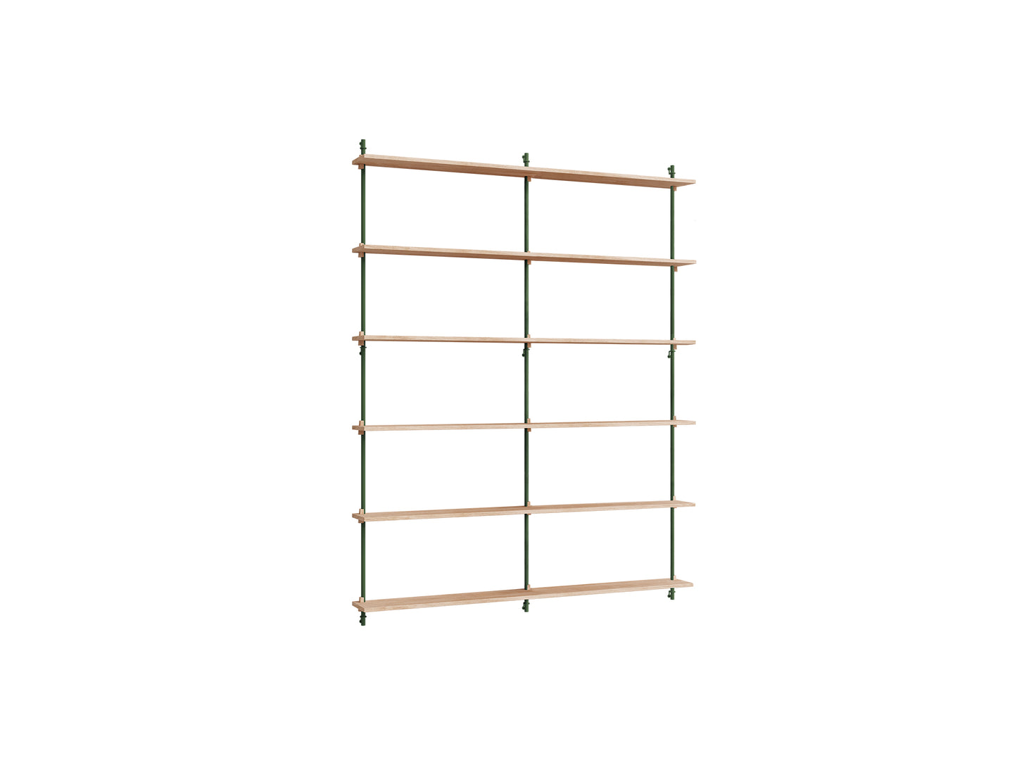 Wall Shelving System Sets (200 cm) by Moebe - WS.200.2.B / Pine Green Uprights / Oiled Oak