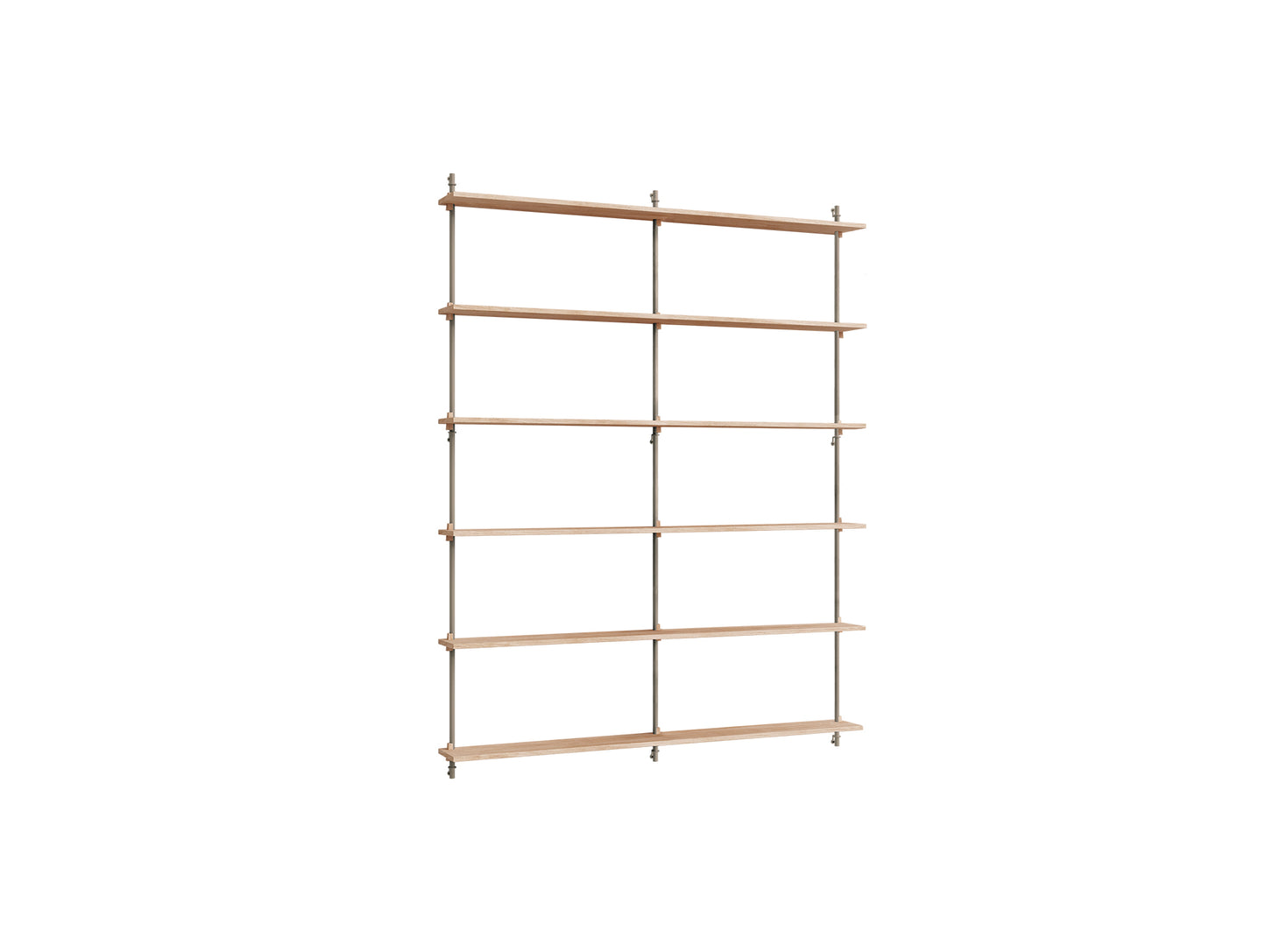 Wall Shelving System Sets (200 cm) by Moebe - WS.200.2.B / Warm Grey Uprights / Oiled Oak