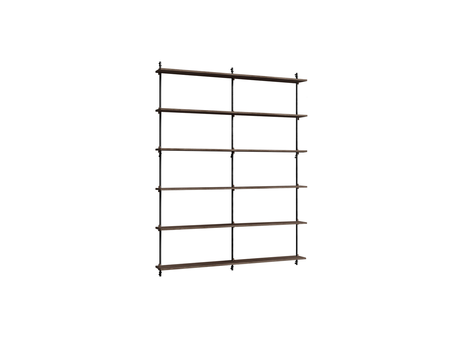 Wall Shelving System Sets (200 cm) by Moebe - WS.200.2.B / Black Uprights / Smoked Oak