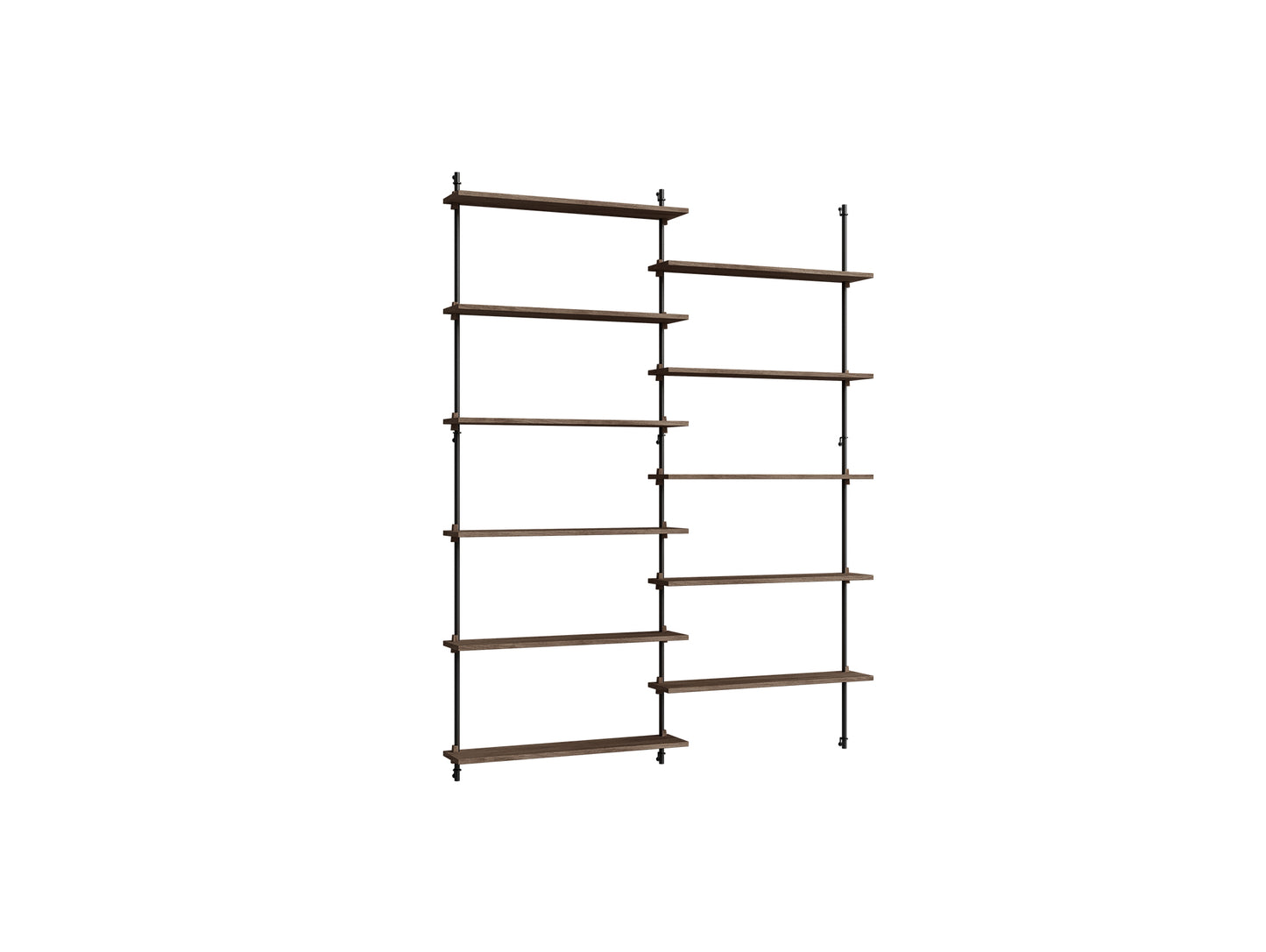 Wall Shelving System Sets (200 cm) by Moebe - WS.200.2 / Black Uprights / Smoked Oak