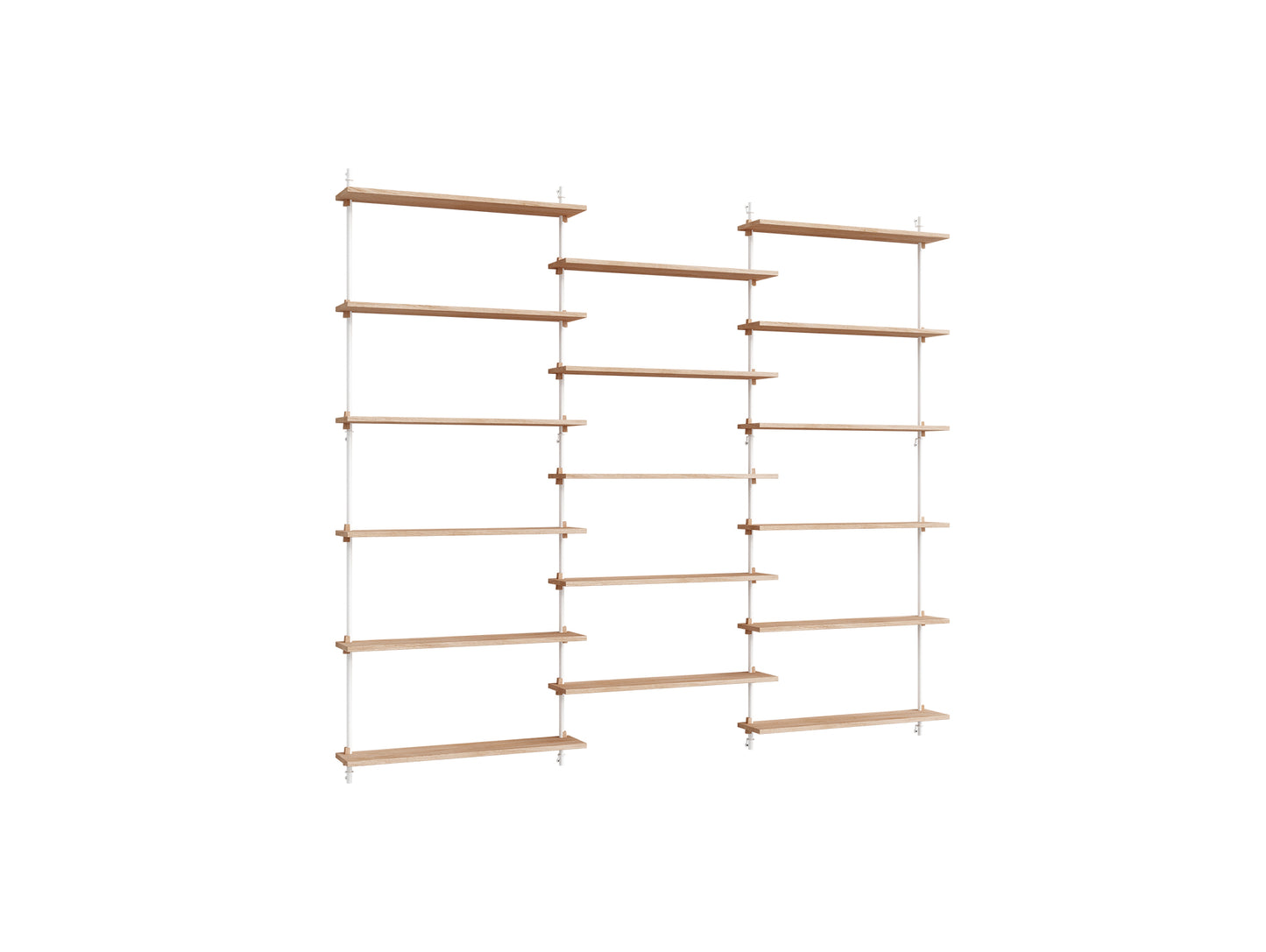 Wall Shelving System Sets (200 cm) by Moebe - WS.200.3 / White Uprights / Oiled Oak