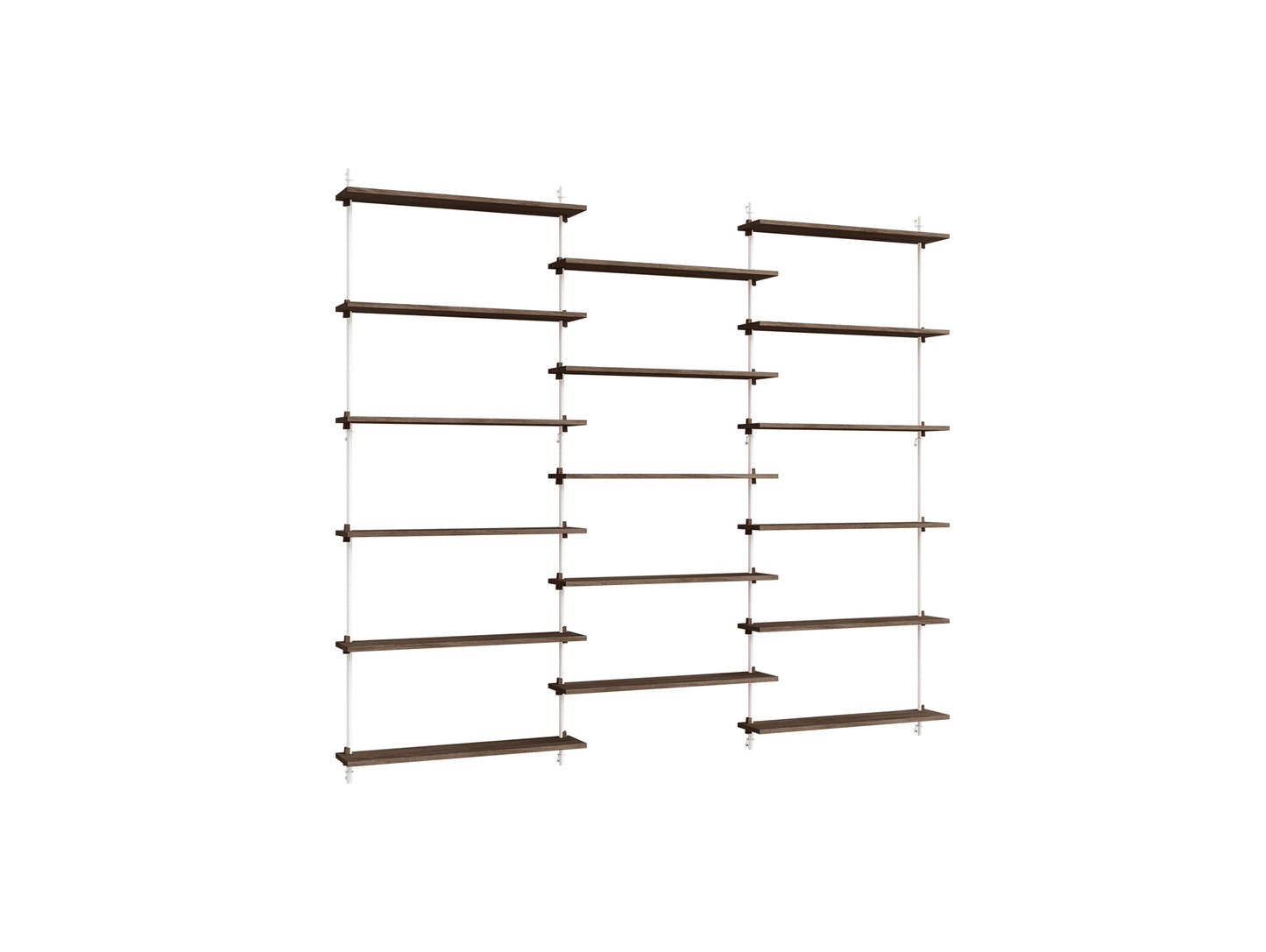 Wall Shelving System Sets (200 cm) by Moebe - WS.200.3 / White Uprights / Smoked Oak