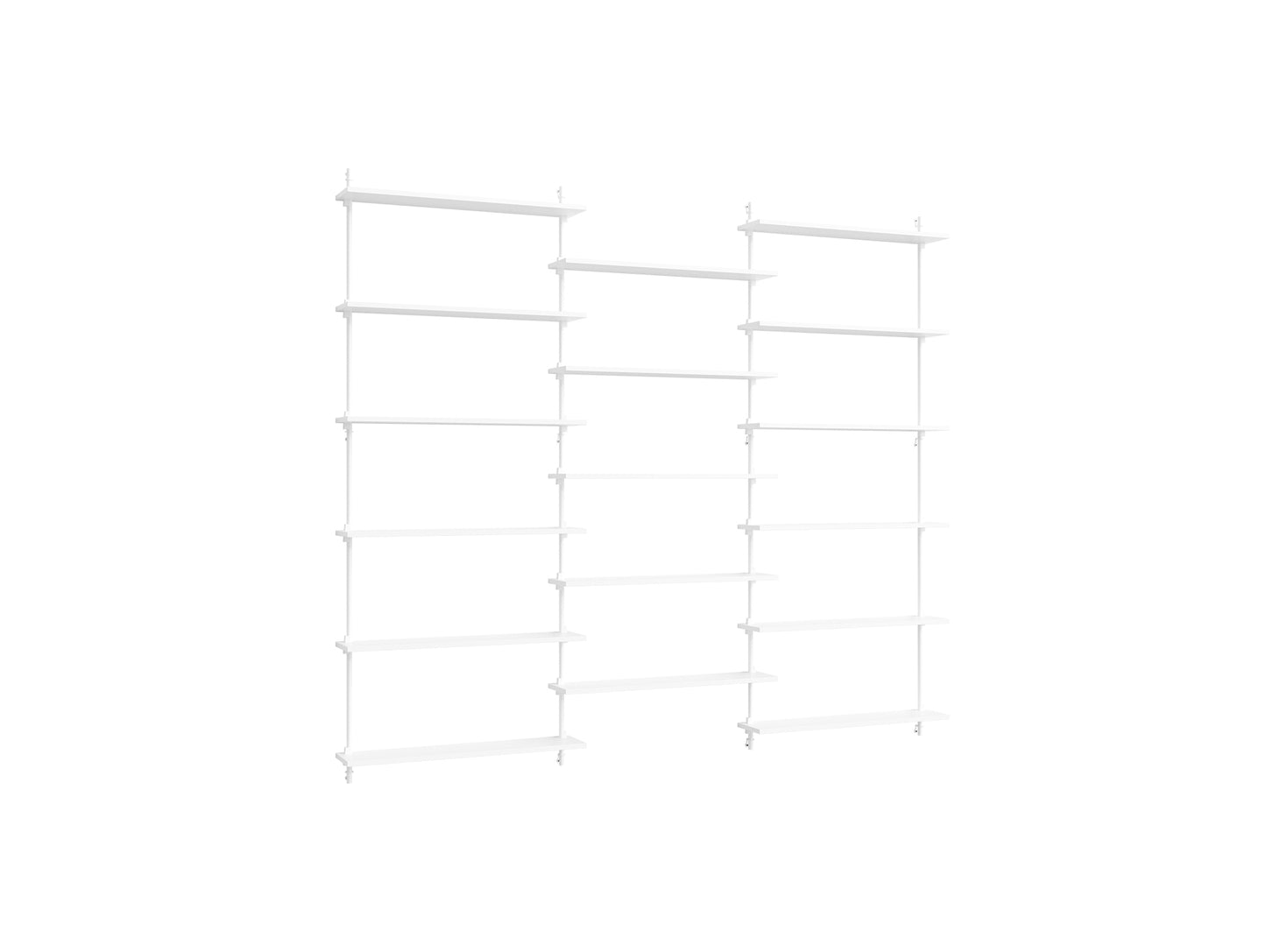 Wall Shelving System Sets (200 cm) by Moebe - WS.200.3 / White Uprights / White Painted Oak