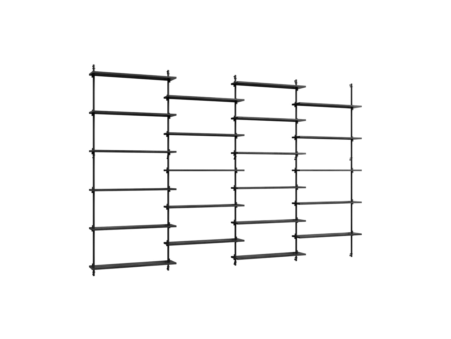 Wall Shelving System Sets (200 cm) by Moebe - WS.200.4 / Black Uprights / Black Oak