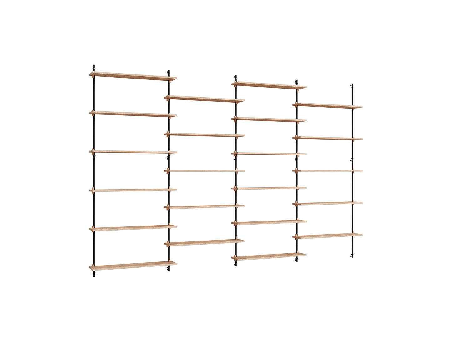 Wall Shelving System Sets (200 cm) by Moebe - WS.200.4 / Black Uprights / Oiled Oak