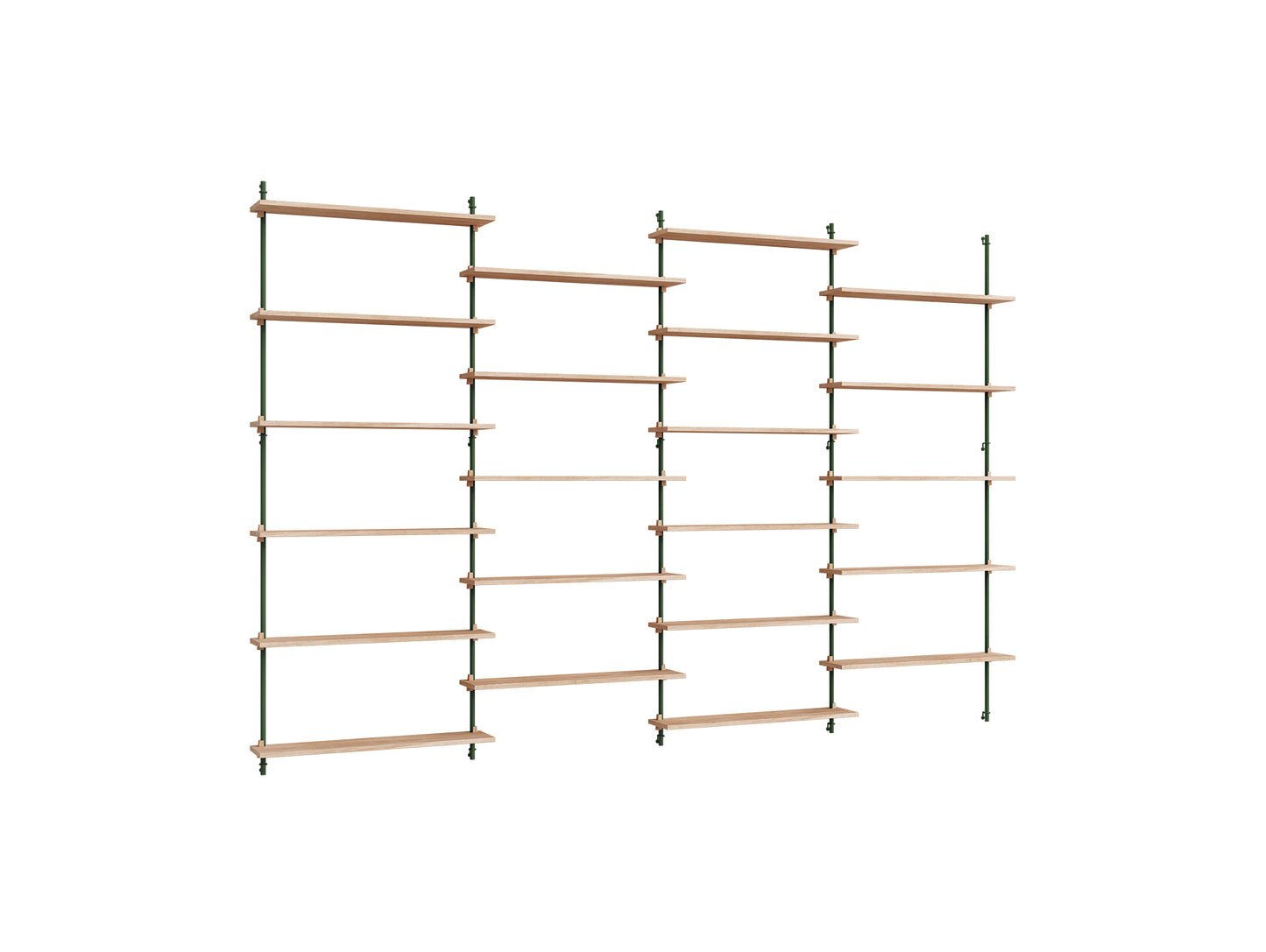 Wall Shelving System Sets (200 cm) by Moebe - WS.200.4 / Pine Green Uprights / Oiled Oak