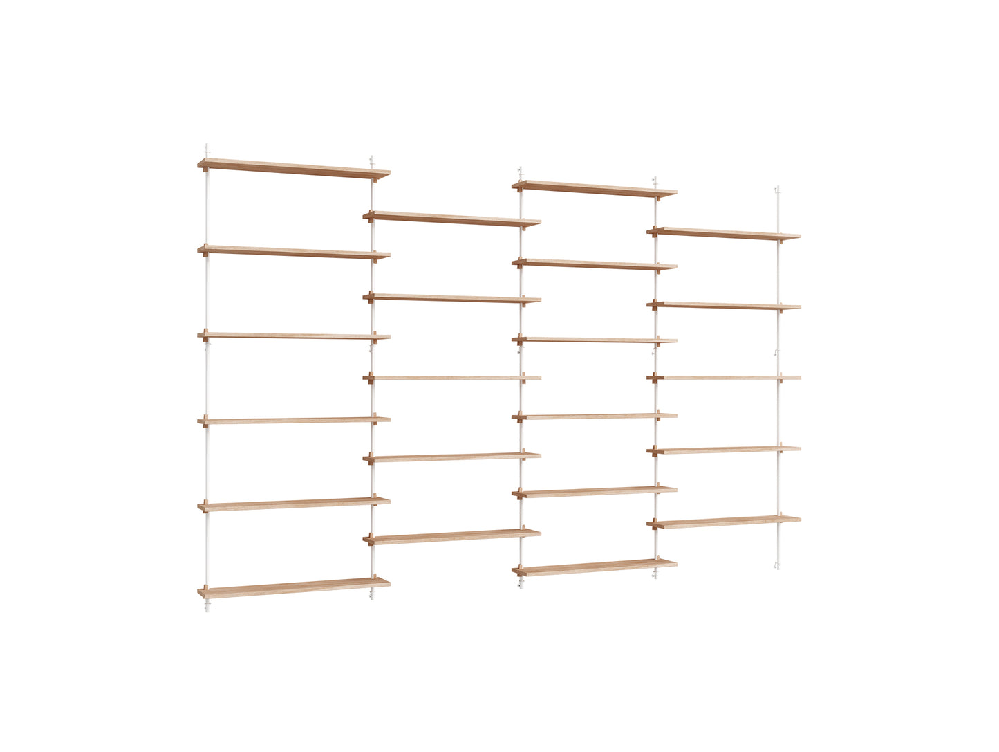 Wall Shelving System Sets (200 cm) by Moebe - WS.200.4 / White Uprights / Oiled Oak