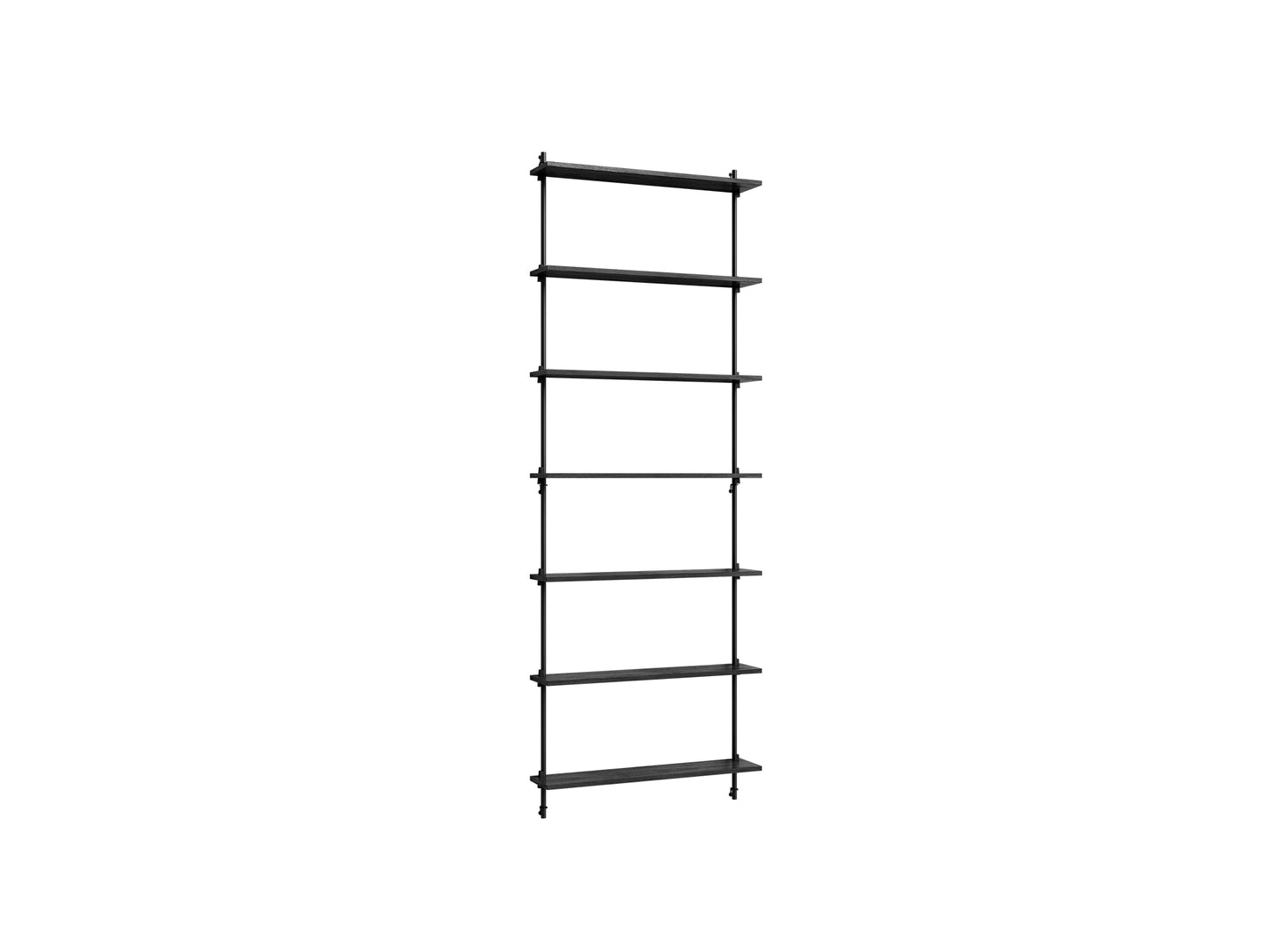 Wall Shelving System Sets (230 cm) by Moebe - WS.230.1 / Black Uprights / Black Painted Oak