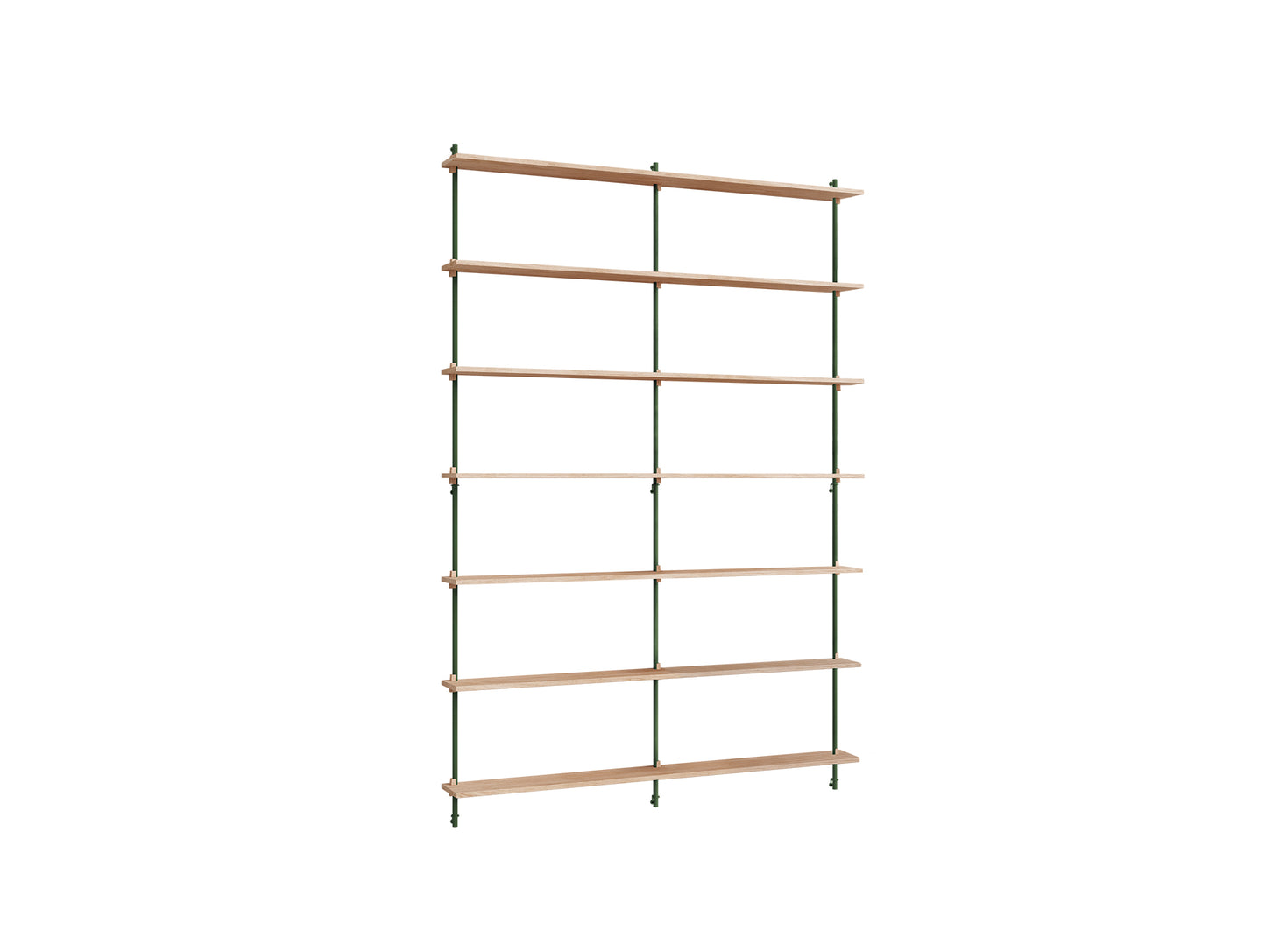 Wall Shelving System Sets (230 cm) by Moebe - WS.230.2.B / Pine Green Uprights / Oiled Oak