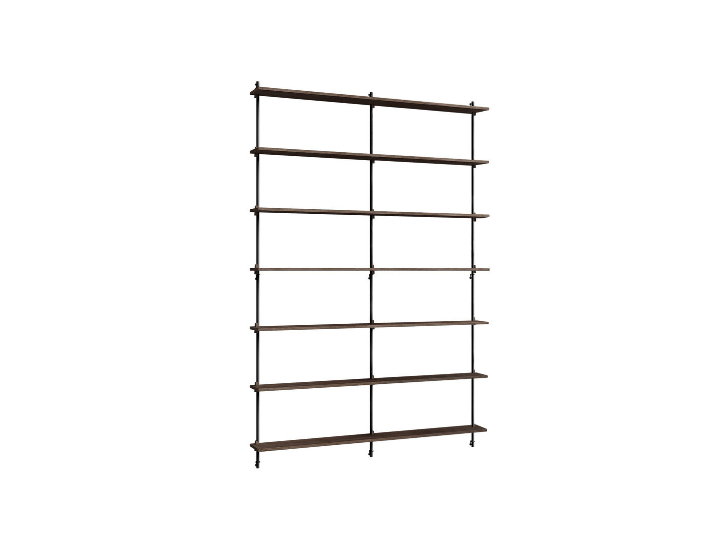 Wall Shelving System Sets (230 cm) by Moebe - WS.230.2.B / Black Uprights / Smoked Oak