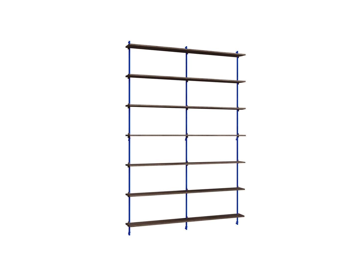 Wall Shelving System Sets (230 cm) by Moebe - WS.230.2.B / Deep Blue Uprights / Smoked Oak