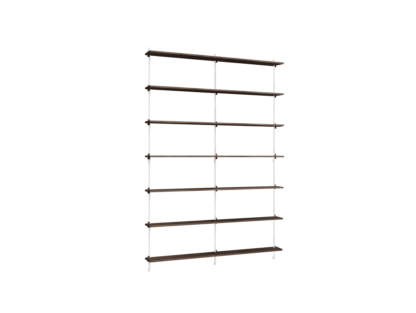 Wall Shelving System Sets (230 cm) by Moebe - WS.230.2.B / White Uprights / Smoked Oak