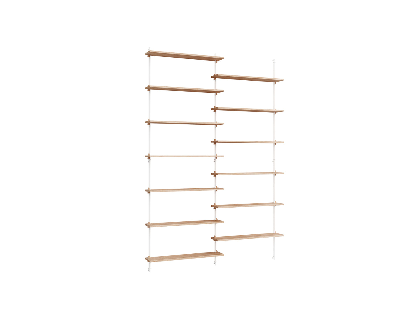 Wall Shelving System Sets (230 cm) by Moebe - WS.230.2 / White Uprights / Oiled Oak