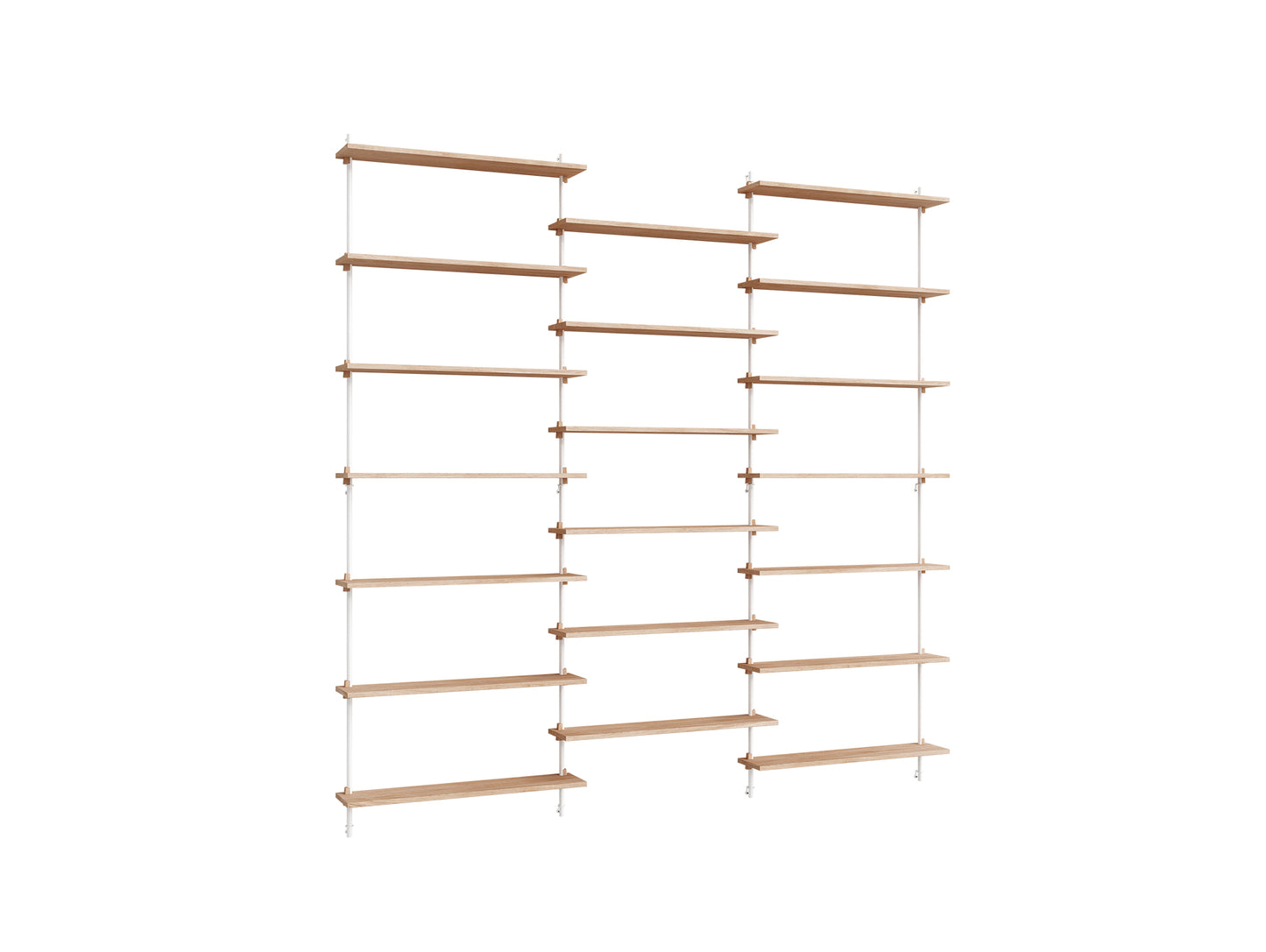 Wall Shelving System Sets (230 cm) by Moebe - WS.230.3 / White Uprights / Oiled Oak