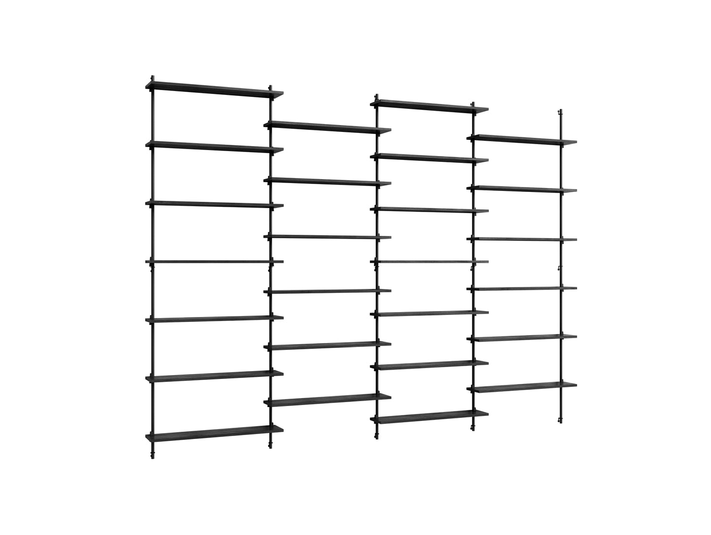 Wall Shelving System Sets (230 cm) by Moebe - WS.230.4 / Black Uprights / Black Painted Oak