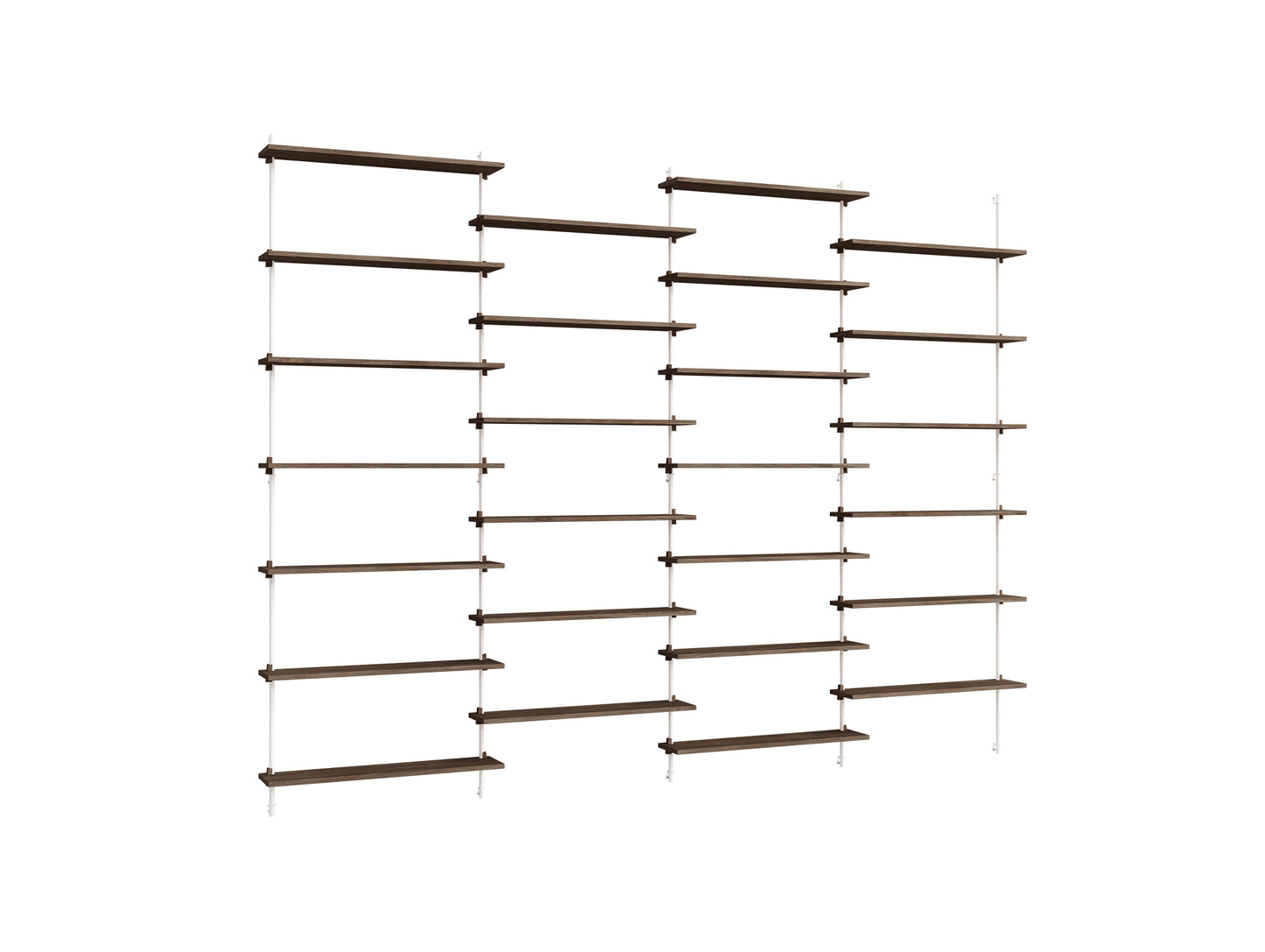 Wall Shelving System Sets (230 cm) by Moebe - WS.230.4 / White Uprights / Smoked Oak