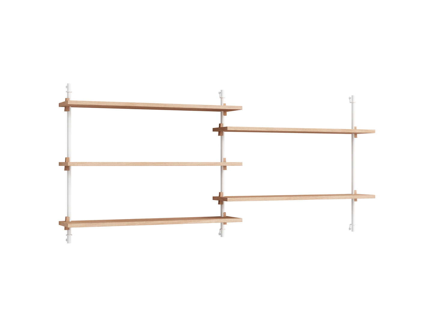 Wall Shelving System Sets 65.2 by Moebe - White Uprights / Oiled Oak