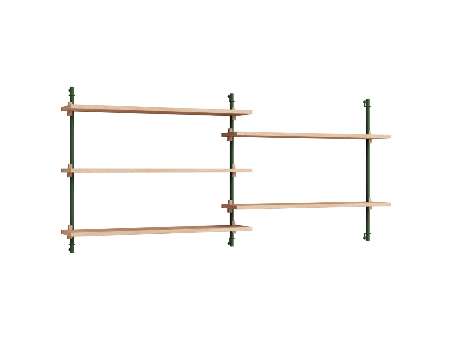 Wall Shelving System Sets 65.2 by Moebe - Pine Green Uprights / Oiled Oak