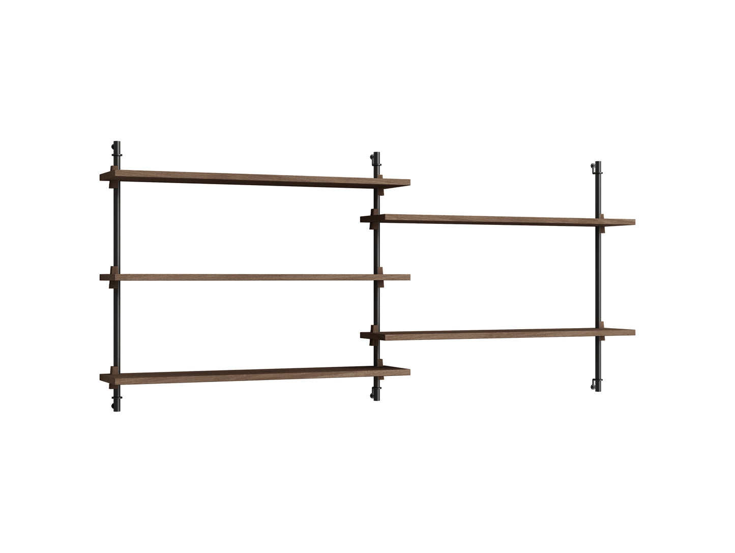 Wall Shelving System Sets 65.2 by Moebe - Black Uprights / Smoked Oak