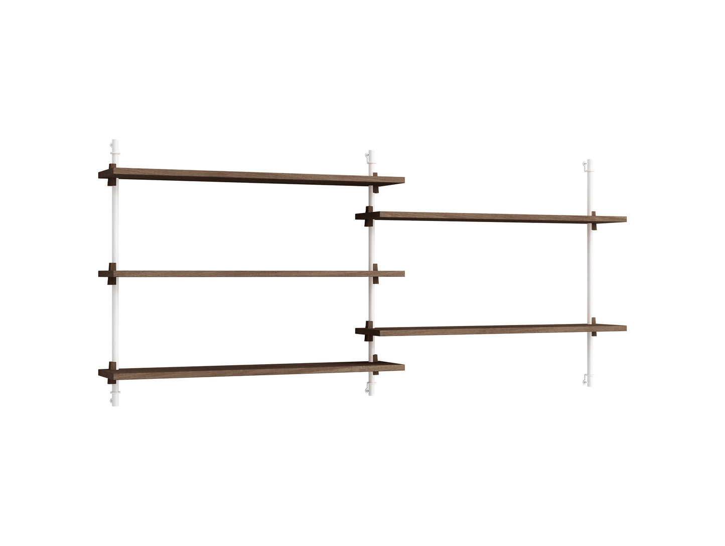 Wall Shelving System Sets 65.2 by Moebe - White Uprights / Smoked Oak