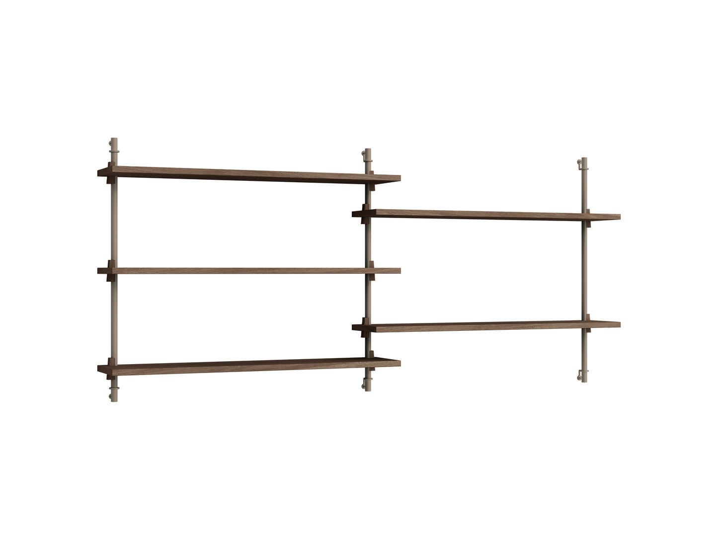 Wall Shelving System Sets 65.2 by Moebe - Warm Grey Uprights / Smoked Oak