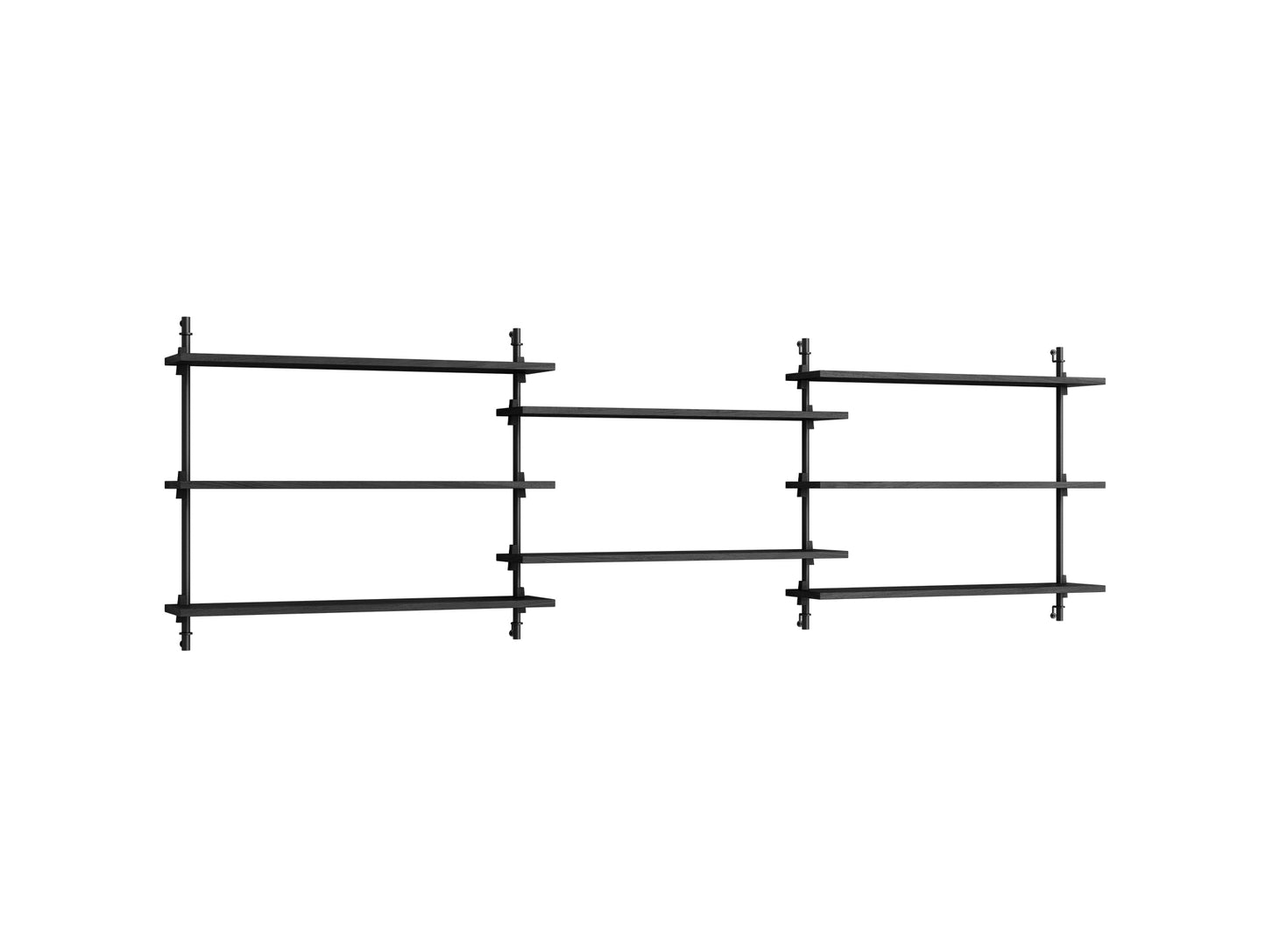 Wall Shelving System Sets 65.3 by Moebe - Black Uprights / Black Painted Oak