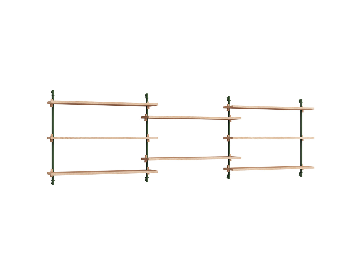 Wall Shelving System Sets 65.3 by Moebe - Pine Green Uprights / Oiled Oak