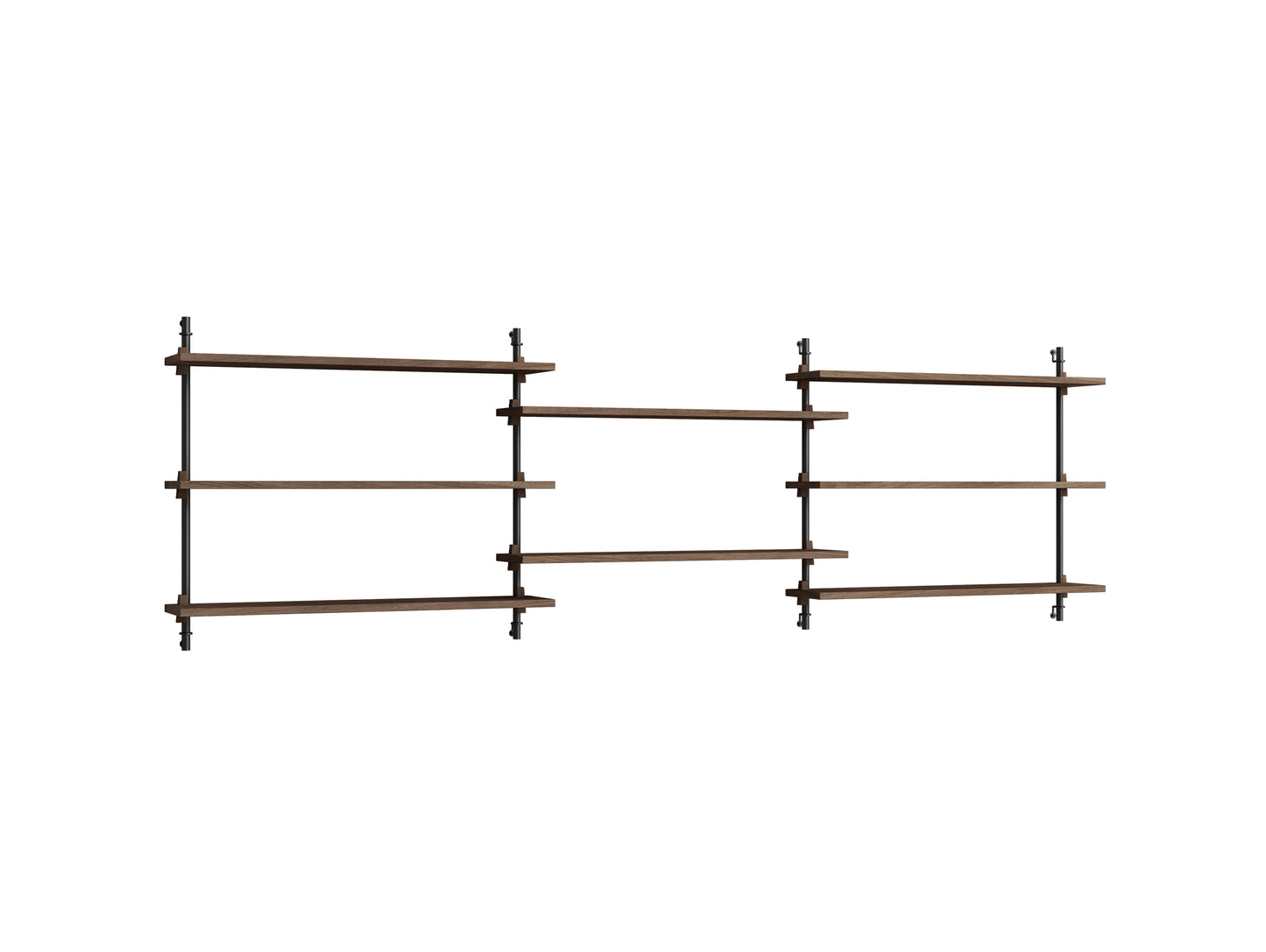 Wall Shelving System Sets 65.3 by Moebe - Black Uprights / Smoked Oak