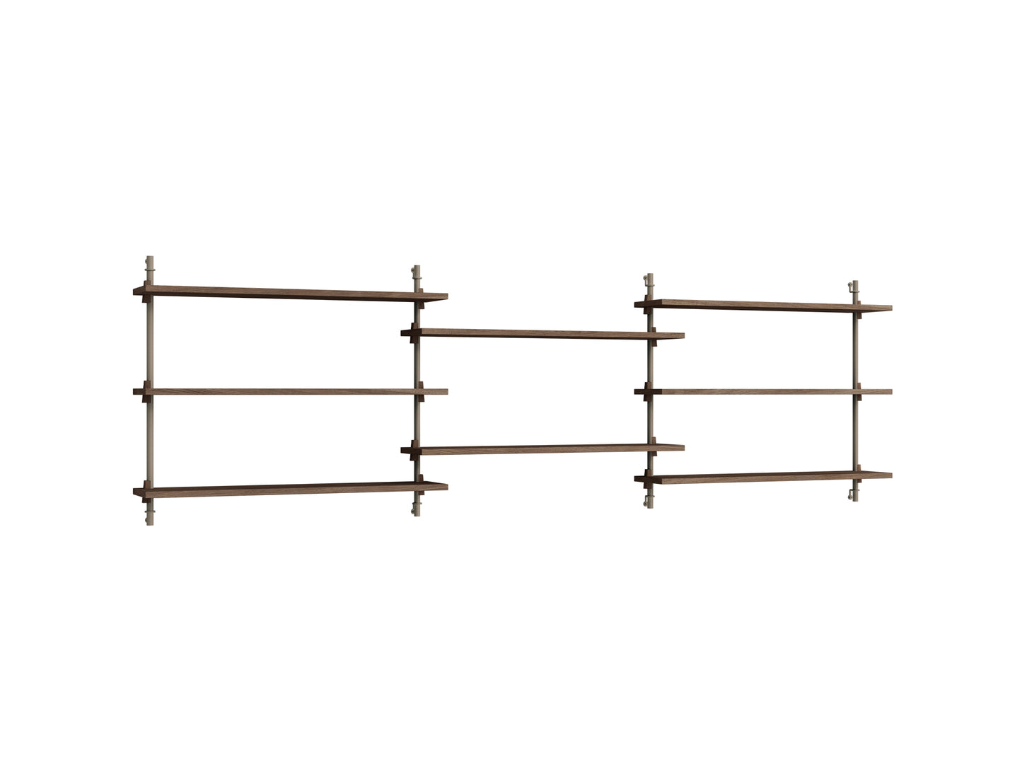 Wall Shelving System Sets 65.3 by Moebe - Warm Grey Uprights / Smoked Oak