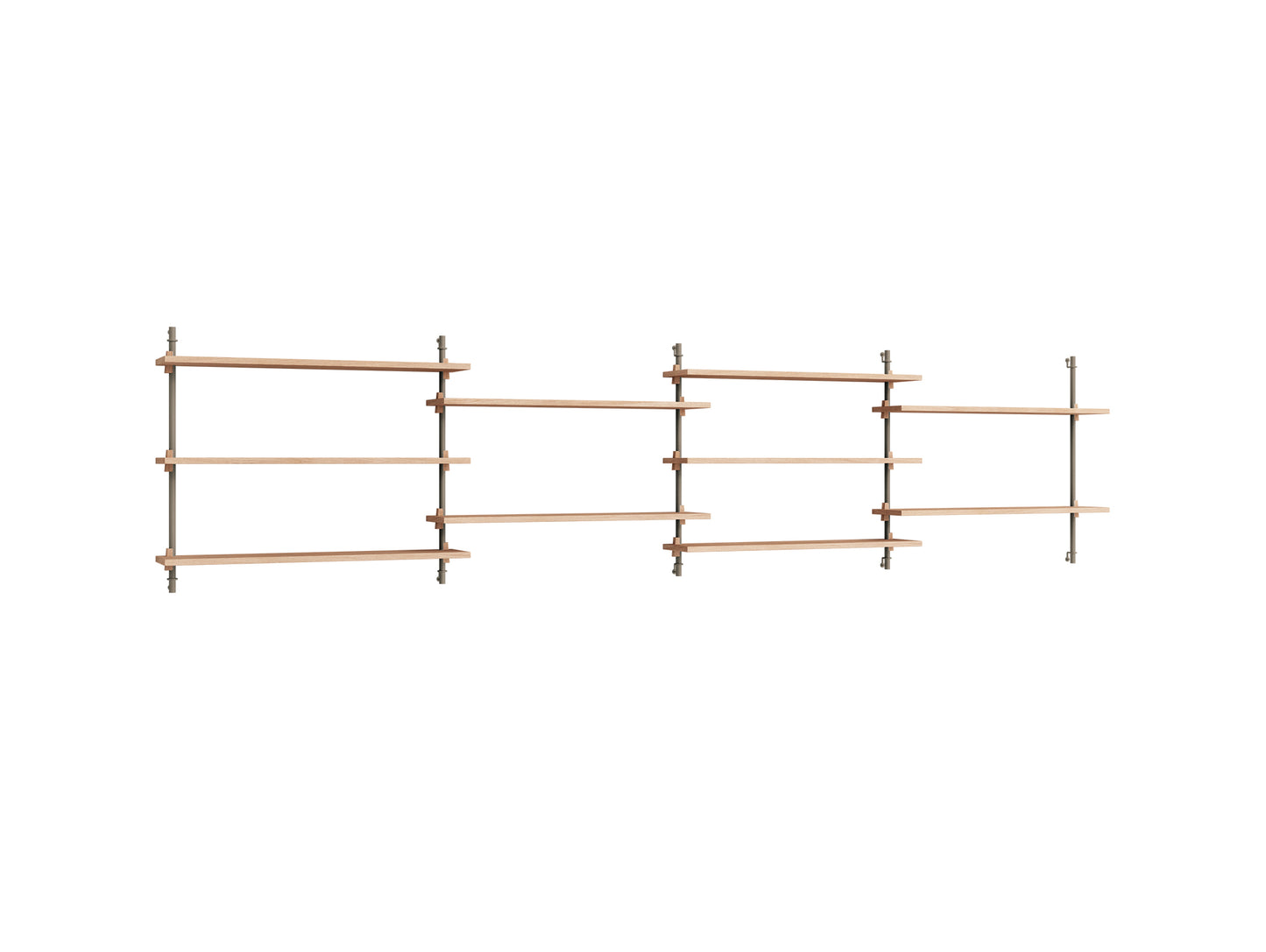 Wall Shelving System Sets 65.4 by Moebe - Warm Grey Uprights / Oiled Oak