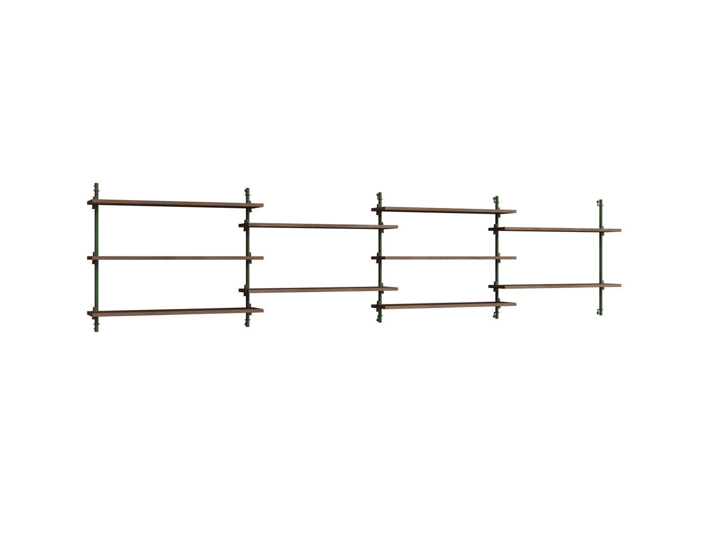 Wall Shelving System Sets 65.4 by Moebe - Green Pine Uprights / Smoked Oak