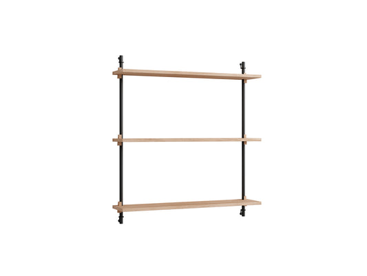Wall Shelving System Sets (85 cm) by Moebe - WS.85.1 / Black Uprights / Oiled Oak