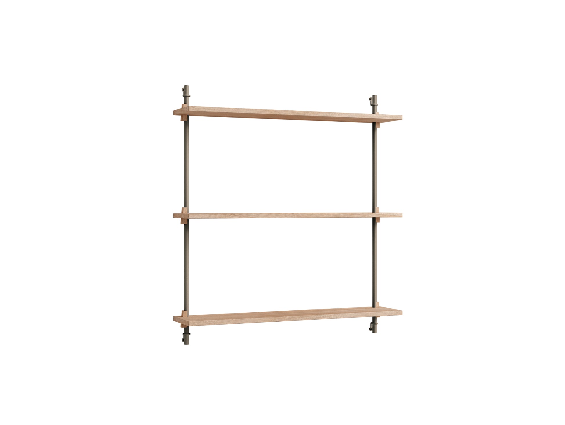 Wall Shelving System Sets (85 cm) by Moebe - WS.85.1 /  Warm Grey Uprights / Oiled Oak