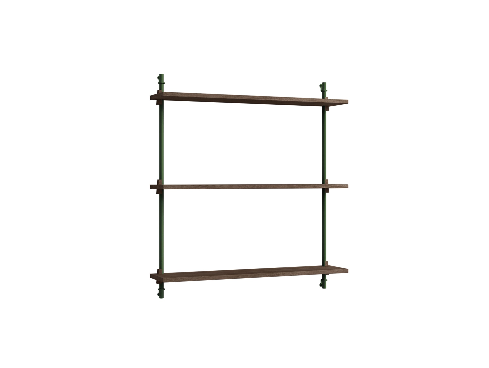 Wall Shelving System Sets (85 cm) by Moebe - WS.85.1 /  Pine Green Uprights / Smoked Oak