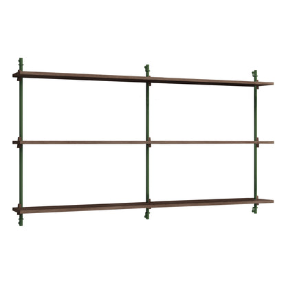 Wall Shelving System Sets (85 cm) by Moebe - WS.85.2 B / Pine Green Uprights / Smoked Oak