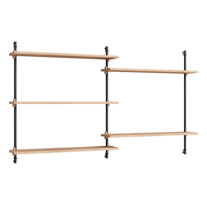 Wall Shelving System Sets (85 cm) by Moebe - WS.85.2 / Black Uprights / Oiled Oak