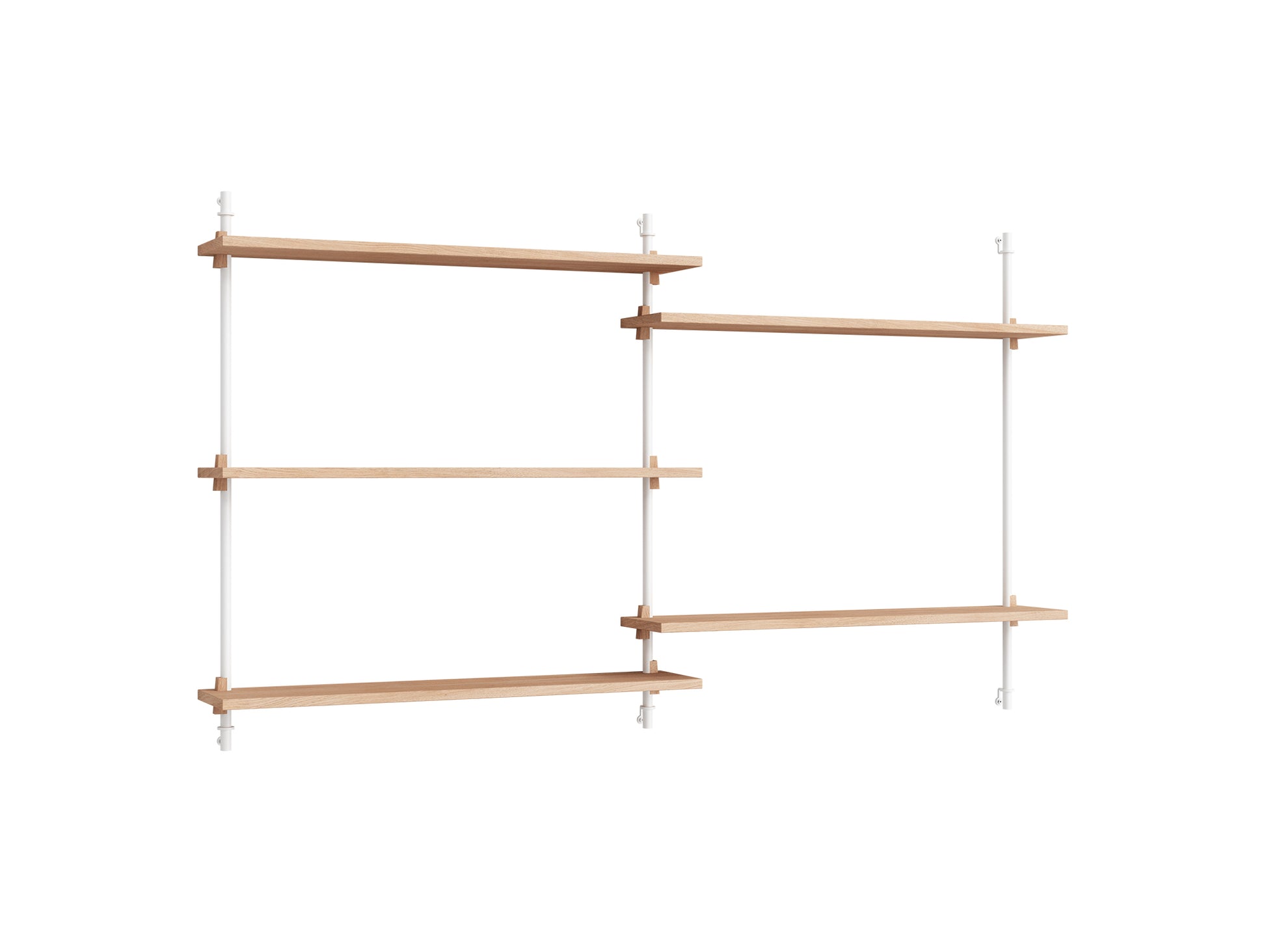 Wall Shelving System Sets (85 cm) by Moebe - WS.85.2 / White Uprights / Oiled Oak