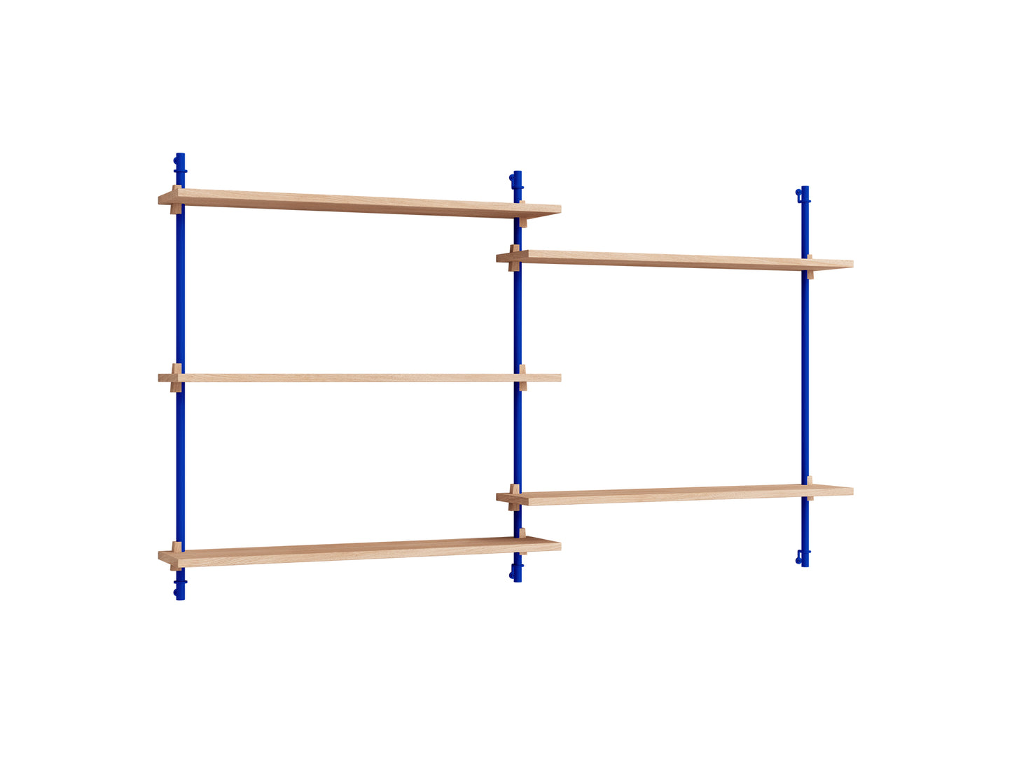 Wall Shelving System Sets (85 cm) by Moebe - WS.85.2 / Deep Blue Uprights / Oiled Oak