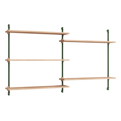 Wall Shelving System Sets (85 cm) by Moebe - WS.85.2 / Pine Green Uprights / Oiled Oak
