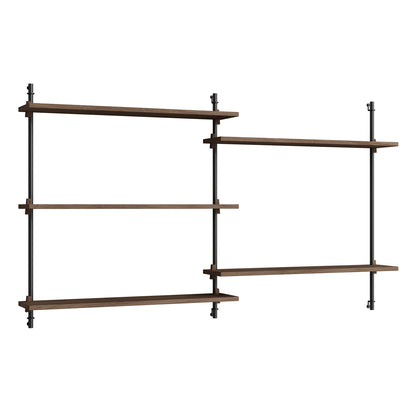 Wall Shelving System Sets (85 cm) by Moebe - WS.85.2 / Black Uprights / Smoked Oak