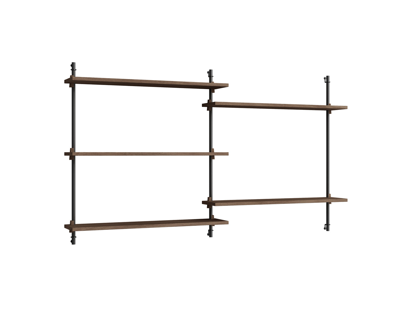 Wall Shelving System Sets (85 cm) by Moebe - WS.85.2 / Black Uprights / Smoked Oak