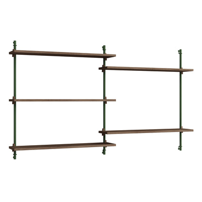 Wall Shelving System Sets (85 cm) by Moebe - WS.85.2 / Pine Green Uprights / Smoked Oak