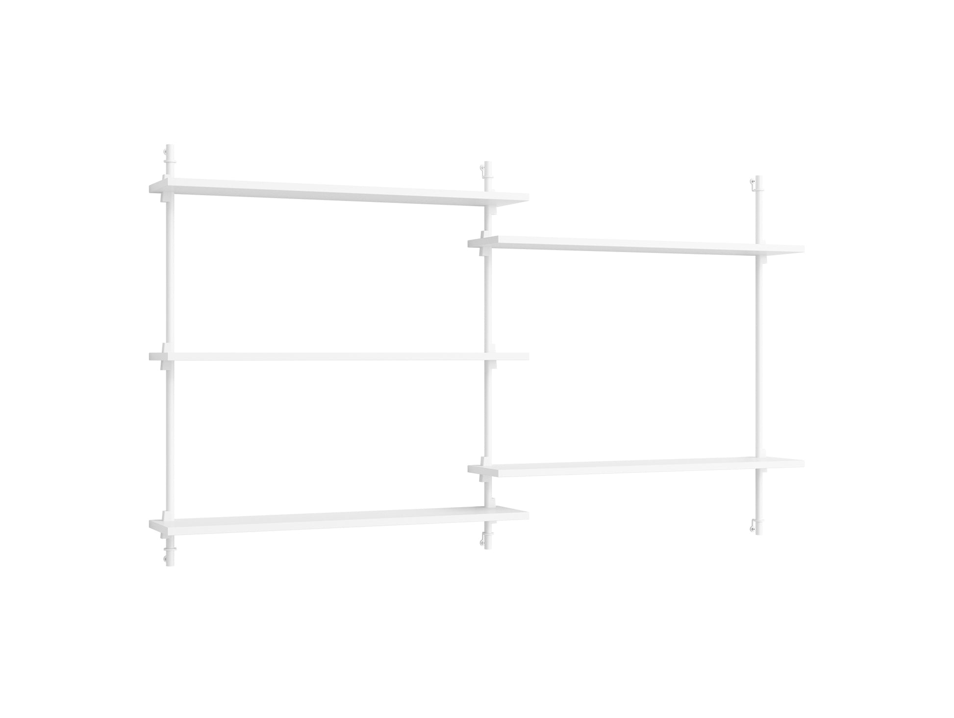 Wall Shelving System Sets (85 cm) by Moebe - WS.85.2 / White Uprights / White Painted Oak