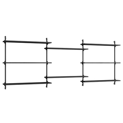 Wall Shelving System Sets (85 cm) by Moebe - WS.85.3 / Black Uprights / Black Painted Oak