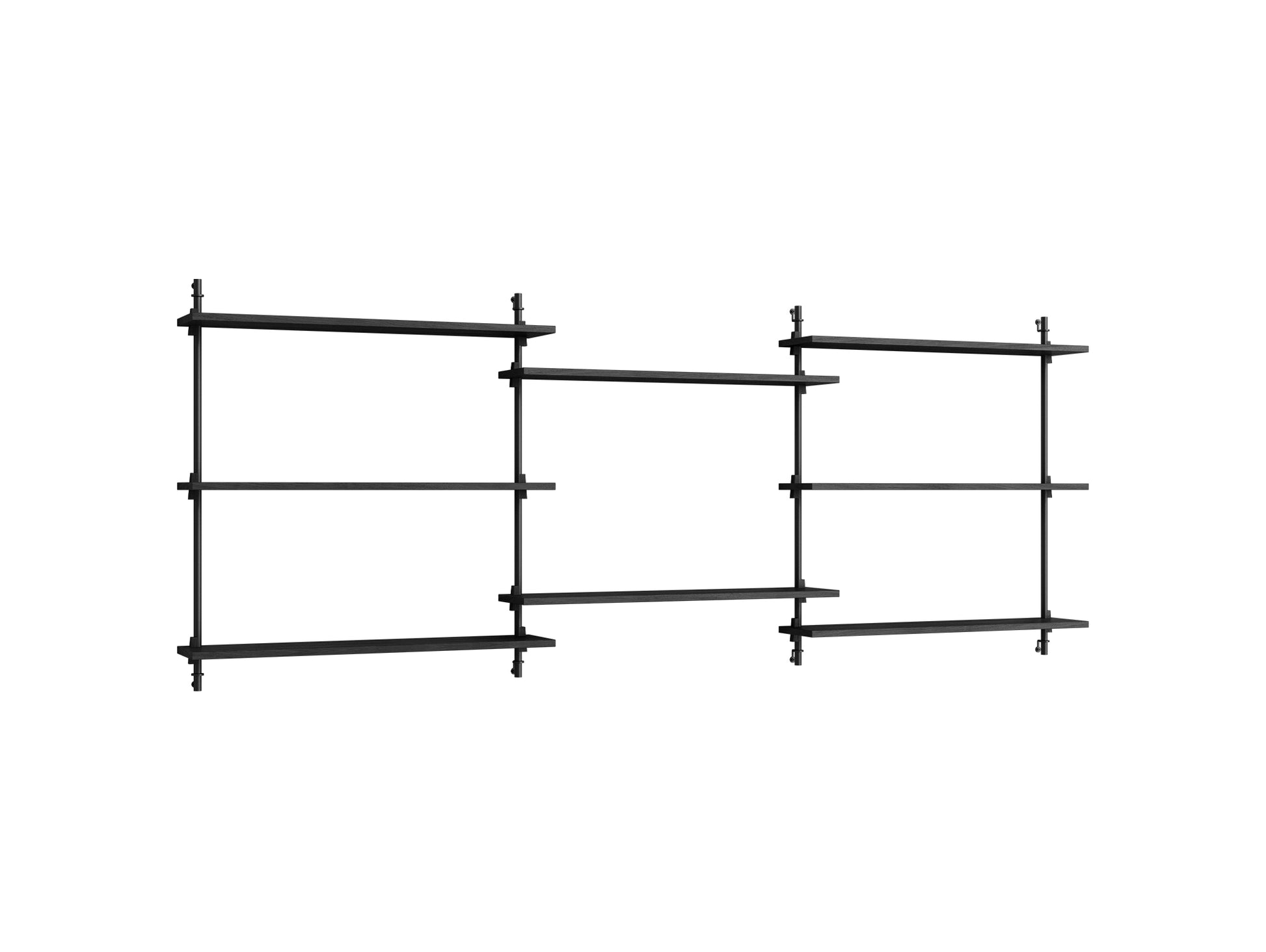 Wall Shelving System Sets (85 cm) by Moebe - WS.85.3 / Black Uprights / Black Painted Oak